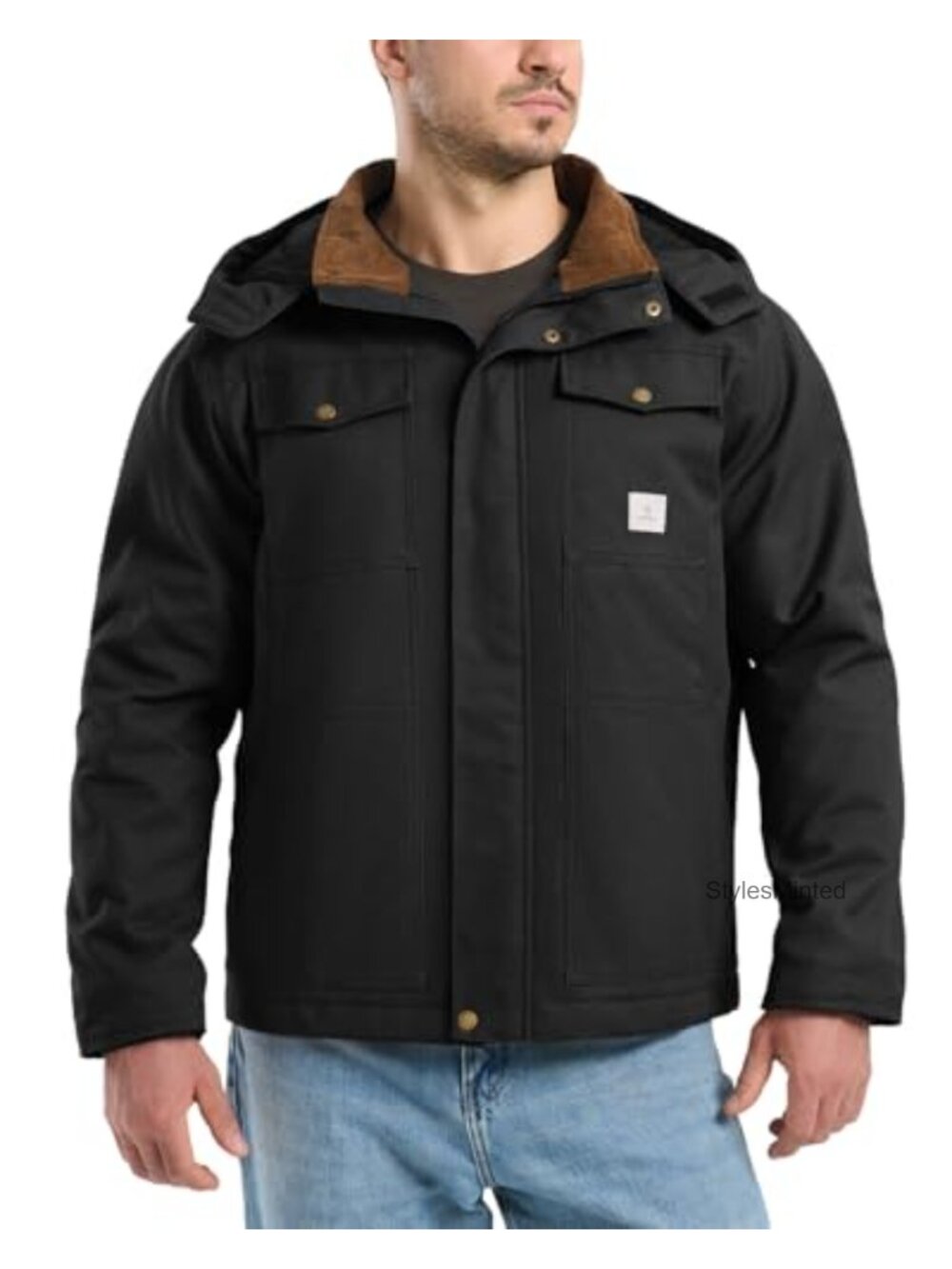 Men's Water Resistant Hooded Duck Canvas Winter Work Jacket Quilted Insulated